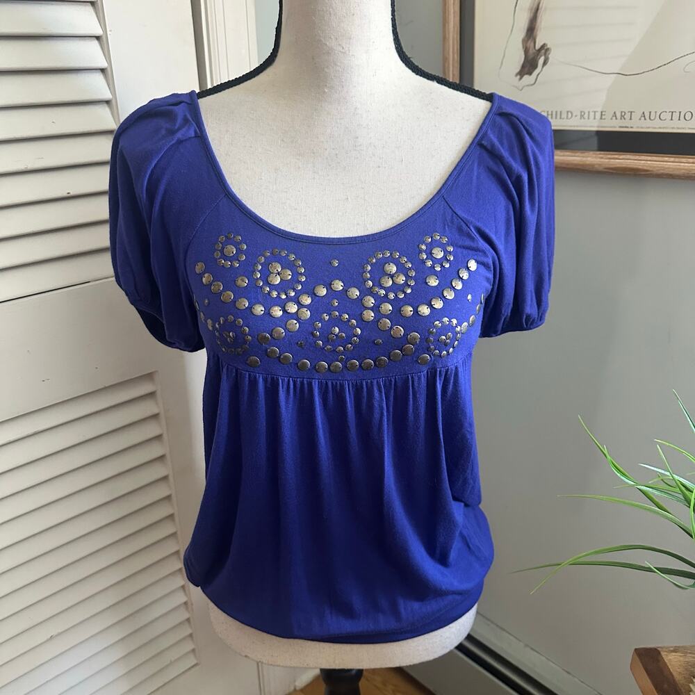 AMERICAN RAG Top Womens XS Blue Embellisshed Retro Y2K Country Milkmaid Casual